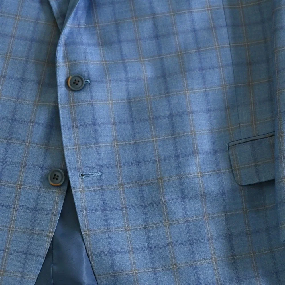 Tailored 56R Blue‎ Plaid 100% Wool Mens Blazer Suit Jacket Sport Coat_3